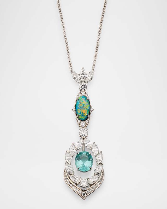 Platinum Diamond, Paraiba Tourmaline, and Black Opal Necklace